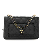Caviar Quilted Pocket Clutch With Chain WOC Black