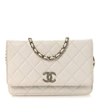Caviar Quilted Perforated Metal CC Wallet On Chain WOC White