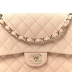 Caviar Quilted Medium Double Flap Light Beige