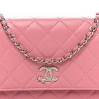Lambskin Quilted Crystal Star Wallet On Chain WOC Pink