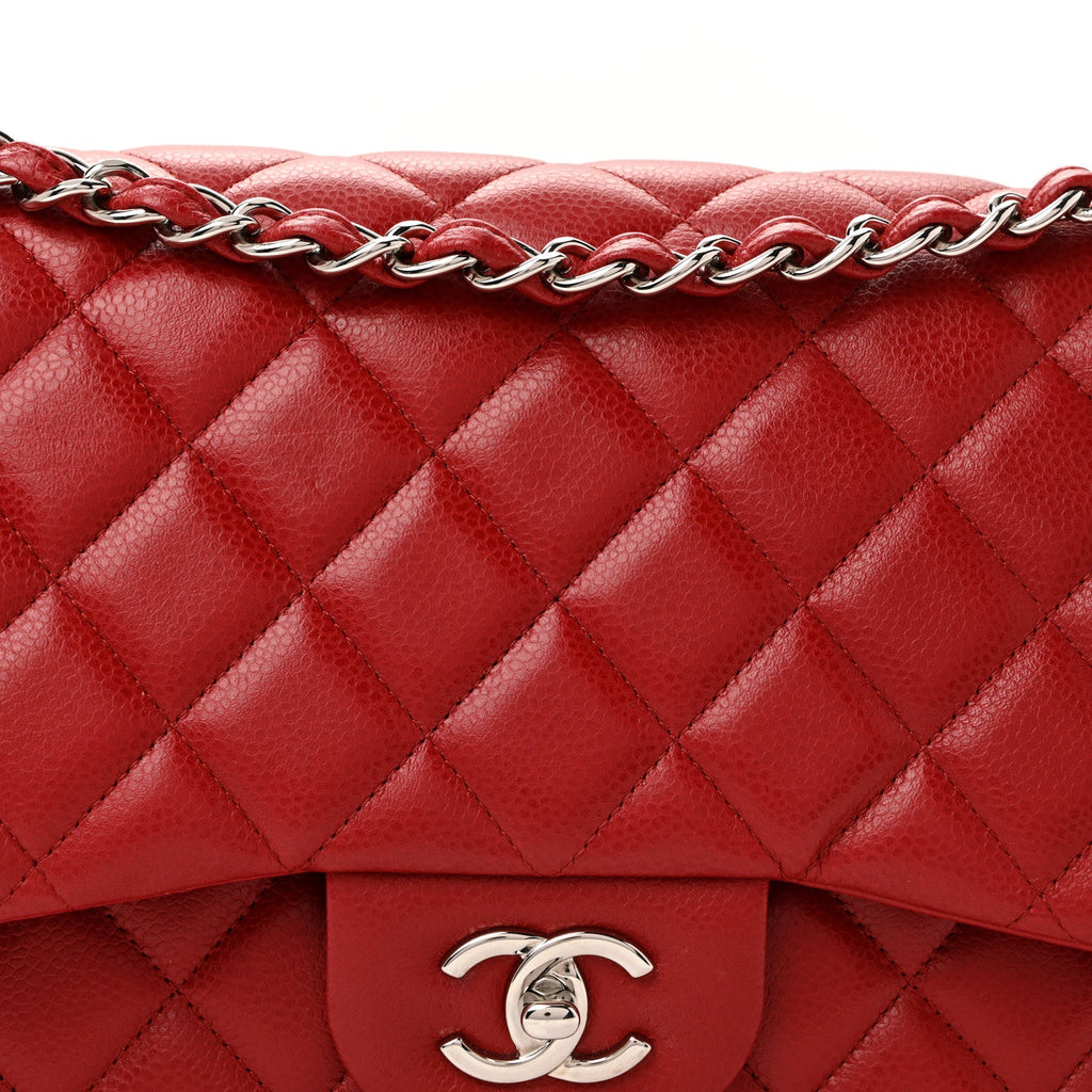 Caviar Quilted Jumbo Double Flap Dark Red