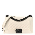 Calfskin Quilted Medium Boy Flap White