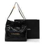 Glazed Calfskin  Quilted Small Chanel 22 Black