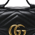 Calfskin Matelasse Mini GG Marmont Top Handle Shoulder Bag Black
