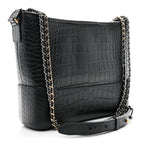 Crocodile Embossed Calfskin Medium Gabrielle Cocodile Hobo Black