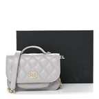 Caviar Quilted Mini Business Affinity Flap Grey