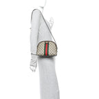GG Supreme Monogram Textured Dollar Calfskin Web Small Ophidia Dome Shoulder Bag Beige Ebony New Acero