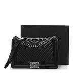 Calfskin Chevron Quilted New Medium Boy Flap Black