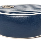 Azalea Calfskin Matelasse Diagonal Mini Torchon GG Marmont Round Shoulder Bag Blue Agata Mystic White