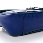 Azalea Calfskin Enamel Matelasse Diagonal Small Torchon GG Marmont Shoulder Bag Imperial Blue Pavone