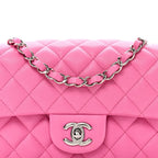 Lambskin Quilted Mini Rectangular Flap Neon Pink