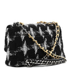 Tweed Quilted Large Chanel 19 Flap Black White