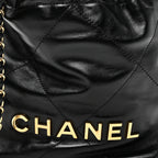 Shiny Calfskin Quilted Pearl CC Chain Mini Chanel 22 Black