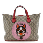 Soft GG Supreme Monogram Web Bosco Patch Small Crossbody Tote Beige Malva Hibiscus Red