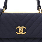 Jersey Chevron Quilted Small Trendy CC Dual Handle Flap Bag Navy Blue