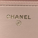 Lambskin Quilted CC Pearl Crush Wallet on Chain WOC Light Pink