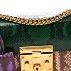 Snakeskin Small Padlock Shoulder Bag Green Pink Purple