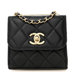 Lambskin Quilted Trendy CC Card Holder On Chain Black