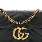 Calfskin Matelasse Super Mini GG Marmont Shoulder Bag Black