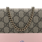 GG Supreme Monogram Textured Dollar Calfskin Mini GG Marmont Chain Wallet Light Pink Blue Beige