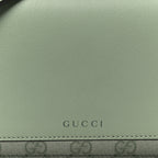 GG Supreme Monogram Textured Calfskin Emblem Wallet On Chain Sage Green