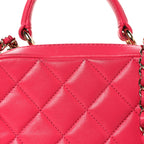 Lambskin Quilted Small Trendy CC Bowling Bag Pink