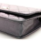 Iridescent Caviar Quilted Wallet On Chain WOC Green