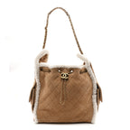 Suede Shearling Quilted Medium Chanel 25 Handbag Beige Natural