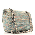 Tweed Quilted Medium Double Flap Blue Multicolor