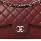 Caviar Quilted Jumbo Double Flap Dark Red