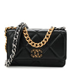 Lambskin Quilted Chanel 19 Wallet On Chain WOC Black