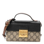 GG Supreme Monogram Calfskin Mini Padlock Top Handle Shoulder Bag Beige Black Cuir