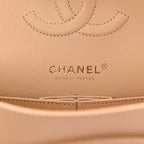 Caviar Quilted Medium Double Flap Beige