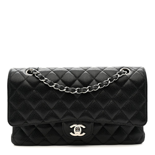 Caviar Quilted Medium Double Flap Black