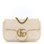 Calfskin Matelasse Super Mini GG Marmont Shoulder Bag White