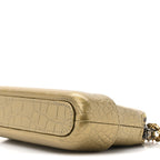 Metallic Calfskin Crocodile Embossed Small Gabrielle Clutch With Chain Gold