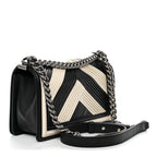 Calfskin Pleated Medium Boy In Rome Flap Black White