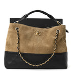 Suede Calfskin Shiny Lambskin Quilted Small Coco Base Shopping Bag Beige Black