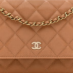 Caviar Quilted Wallet on Chain WOC Dark Beige