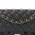 Iridescent Lambskin Quilted Medium Double Flap Black