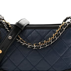 Aged Calfskin Quilted Small Gabrielle Hobo Navy Black