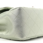 Metallic Lambskin Quilted Jumbo Double Flap Green