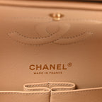 Caviar Quilted Medium Double Flap Beige