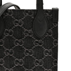 Denim GG Monogram Dollar Calfskin Mini Ophidia Tote Black Grey