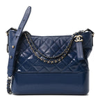Patent Goatskin Quilted Medium Gabrielle Hobo Blue