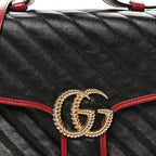Vintage Effect Calfskin Matelasse Diagonal Small Torchon GG Marmont Top Handle Shoulder Bag Black Romantic Cherry