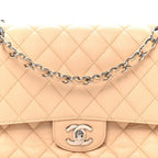 Caviar Quilted Medium Double Flap Beige