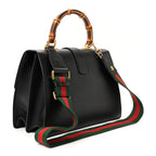 Moon Calfskin Web Large Dionysus Bamboo Top Handle Bag Black