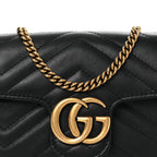 Calfskin Matelasse Super Mini GG Marmont Shoulder Bag Black