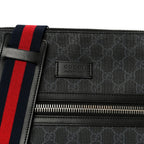 GG Supreme Monogram Appia Calfskin Web Flat Messenger Bag Black Grey
